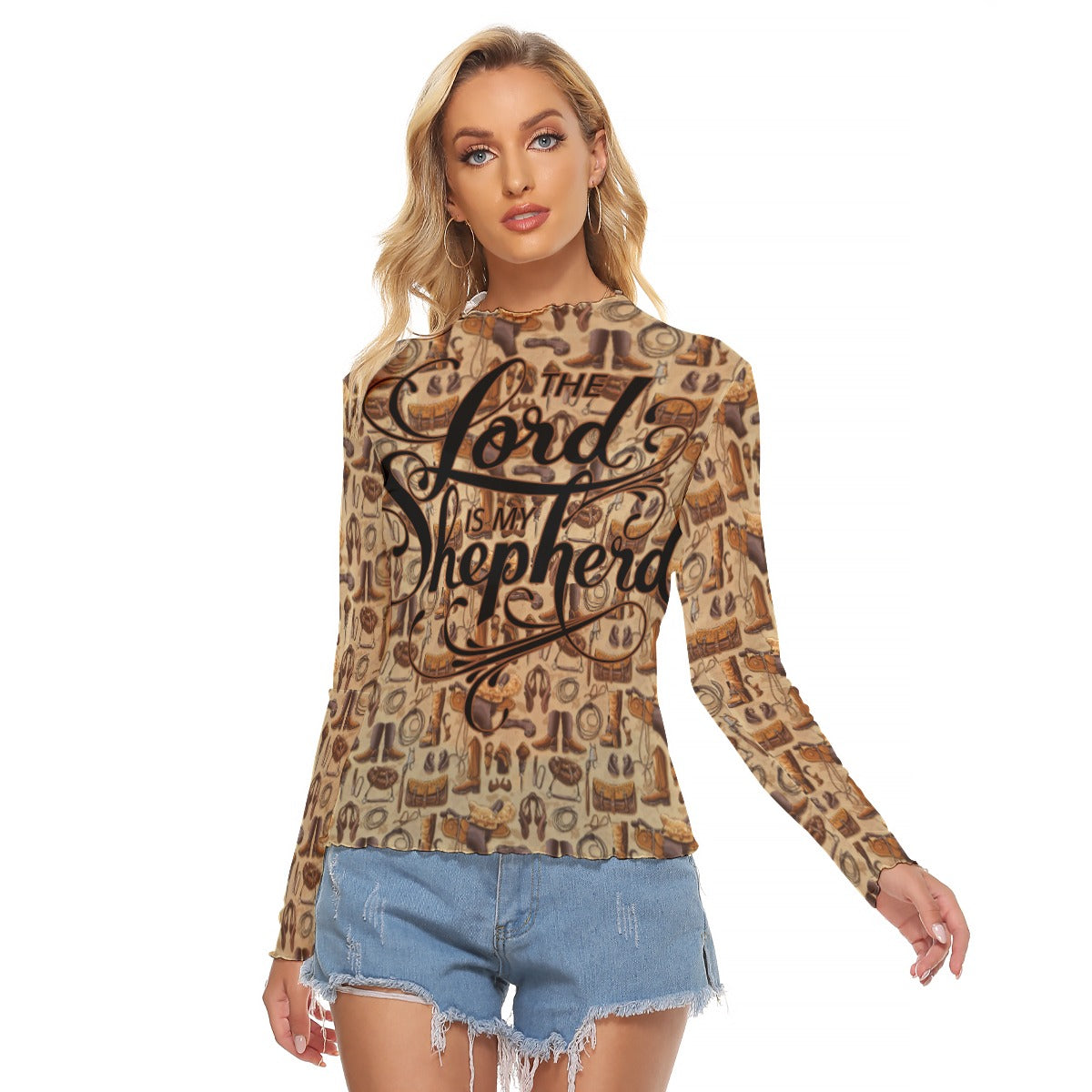Cowgirl Women's Mesh T-shirt - Long Sleeve Mesh Top "The Lord is My Shepherd"