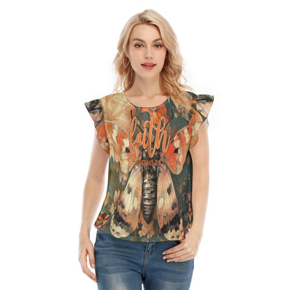Faith Ephesians 2:8 Women's Ruffle Sleeve O-neck T-Shirt, Soft Jersey Fabric