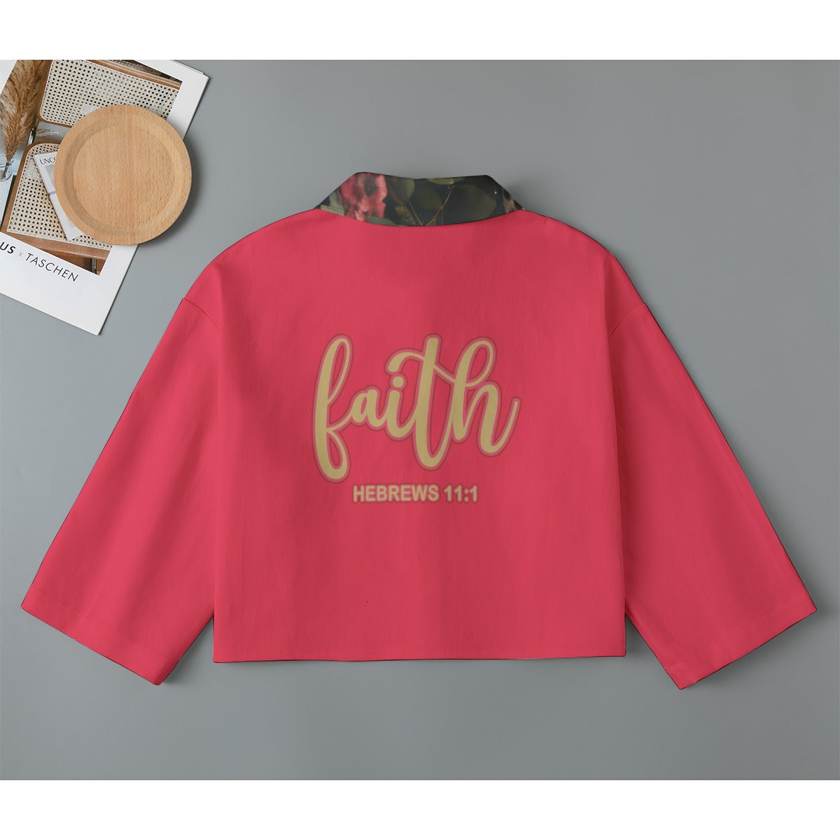 "Faith Hebrews 11:1" Cropped Jacket for Women, 245GSM Cotton Denim-Inspired Stylish Waist Accent Jacket