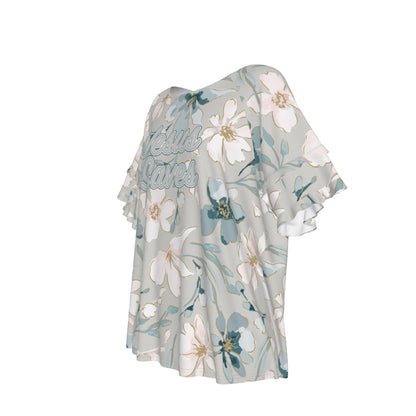 "Jesus Saves" Blue & White Floral Women's Comfortable Round Neck Raglan Sleeve T-shirt, Soft Jersey Fabric