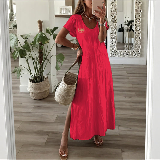 Women's Long V-Neck Maxi Dress with Pockets - Soft Cotton-Like Polyester Fabric "Faith Hebrews 11:1"