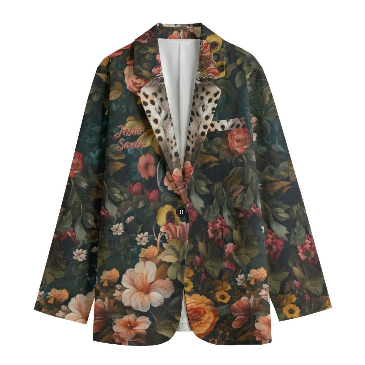 "Jesus Saves" Leopard Floral Print Women's Leisure Blazer