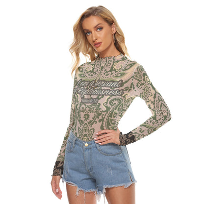 Paisley Print Women's Mesh T-shirt "I am a servant of Righteousness"