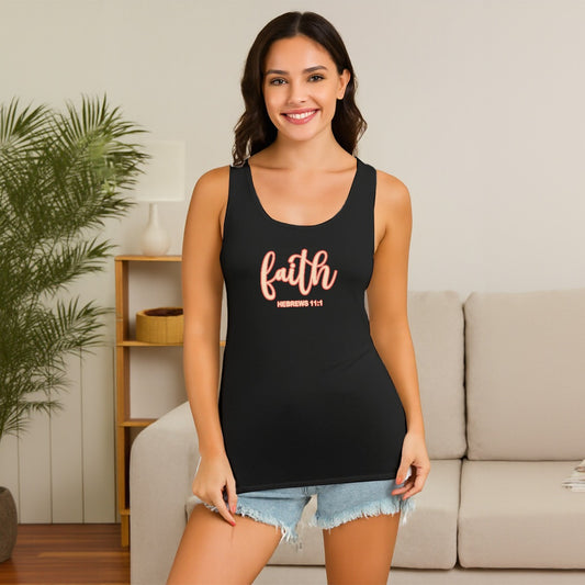 "Faith Hebrews 11:1" Black or White Women's Lace Tank Top - Lightweight Cotton DTF Print