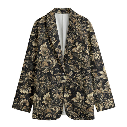 "Jesus Saves" Black & Gold Scrolly Floral Print Women's Leisure Blazer