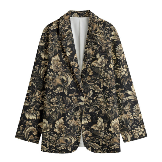 "Jesus Saves" Black & Gold Scrolly Floral Print Women's Leisure Blazer