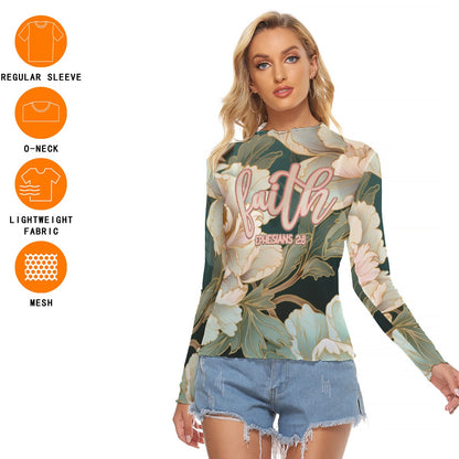 "Faith Ephesians 2:8" Floral Women's Mesh T-shirt
