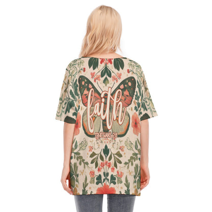 Faith Ephesians 2:8 Butterfly Floral Women's Bat Sleeve Blouse | 190GSM Cotton