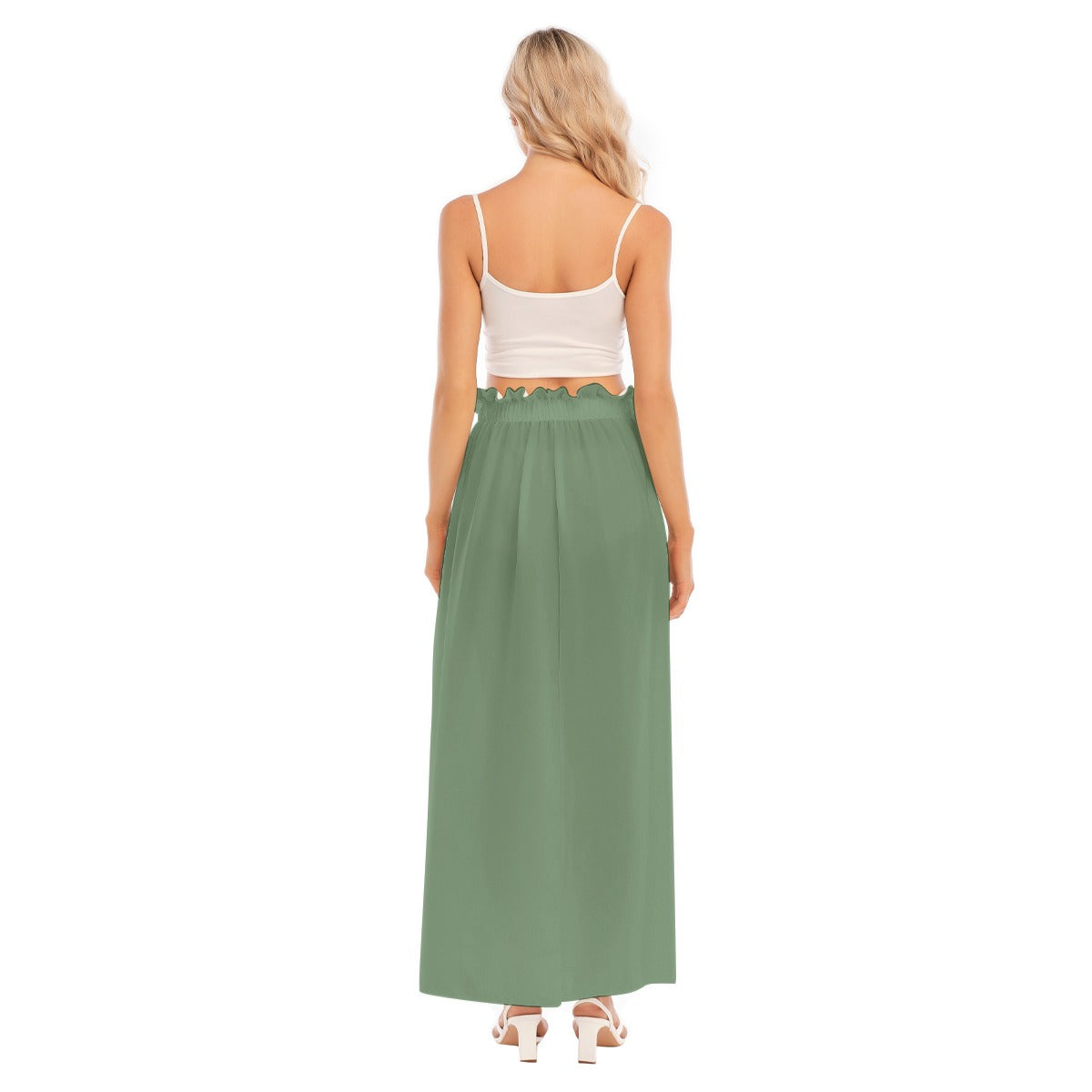 Green Women's High Waist A-Line Skirt with Side Split and Fringed Edge "Faith Hebrews 11:1"