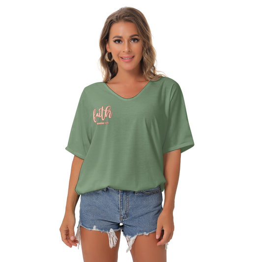 Green Women's Bat Sleeves V-Neck Blouse Faith Hebrews 11:1 Loose Comfort Jersey Top