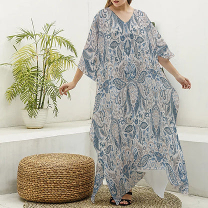 Paisley Print Women's Imitation Silk V-neck Kaftan Robe "I am a child of God"
