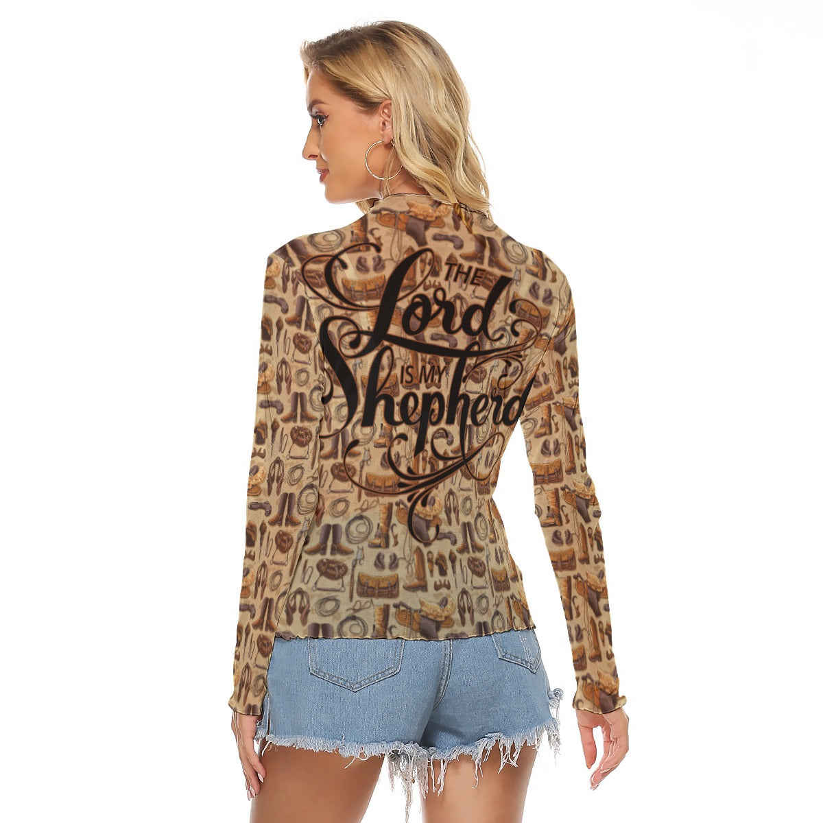 Cowgirl Women's Mesh T-shirt - Long Sleeve Mesh Top "The Lord is My Shepherd"