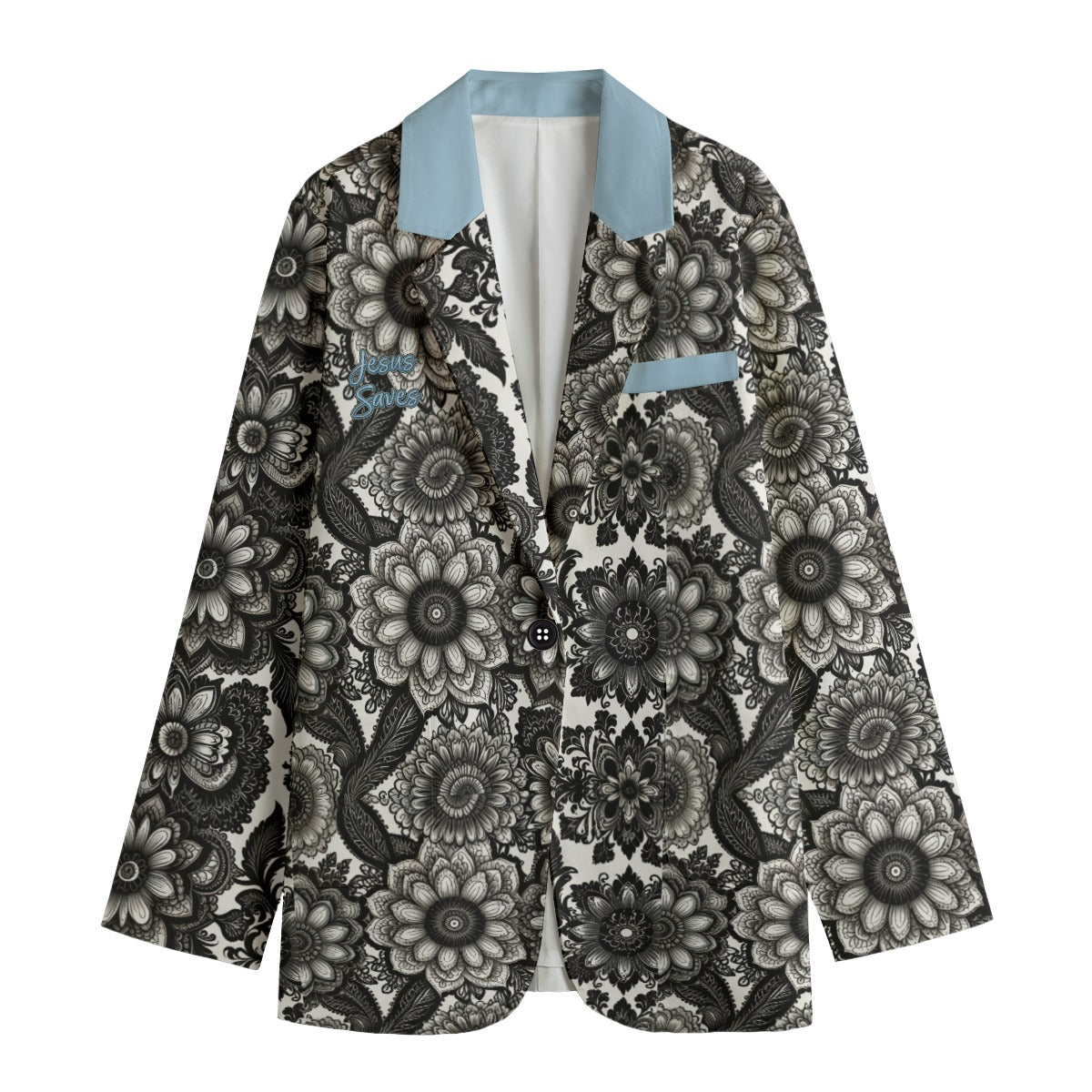 Jesus Saves Floral Print Women's Polyester Leisure Blazer Lightweight Suit Jacket