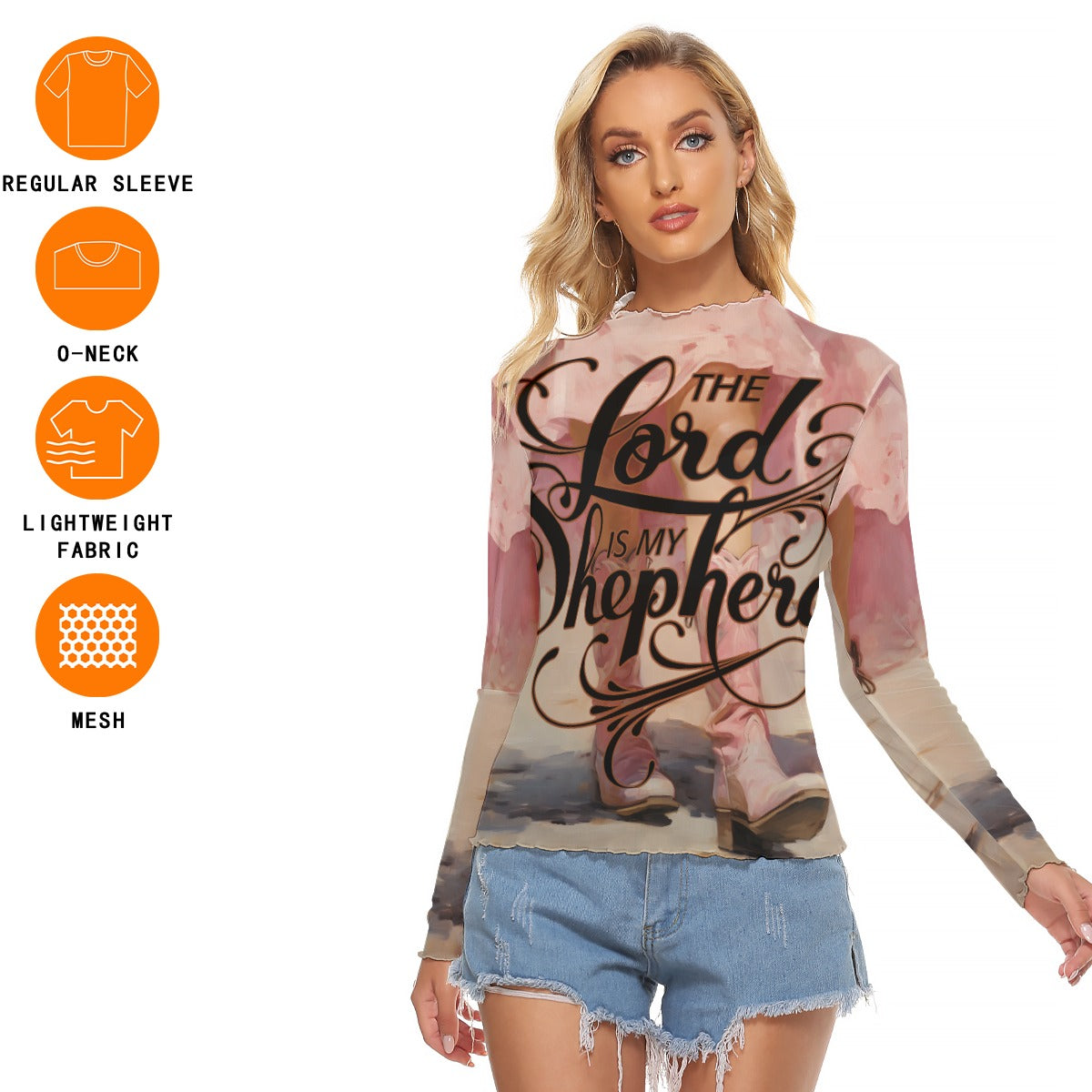 Cowgirl Women's Mesh T-shirt - Long Sleeve Mesh Top "The Lord is My Shepherd"