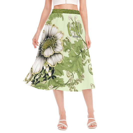"faith ephesians 2:8" Lime green Floral Women's Long Section Chiffon Skirt