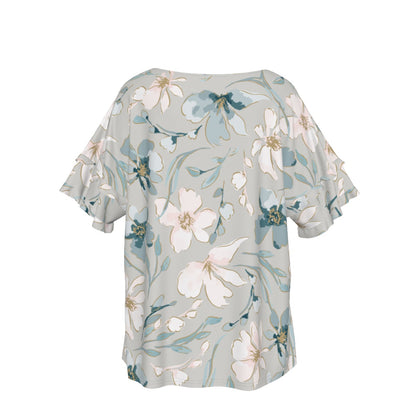 "Jesus Saves" Blue & White Floral Women's Comfortable Round Neck Raglan Sleeve T-shirt, Soft Jersey Fabric
