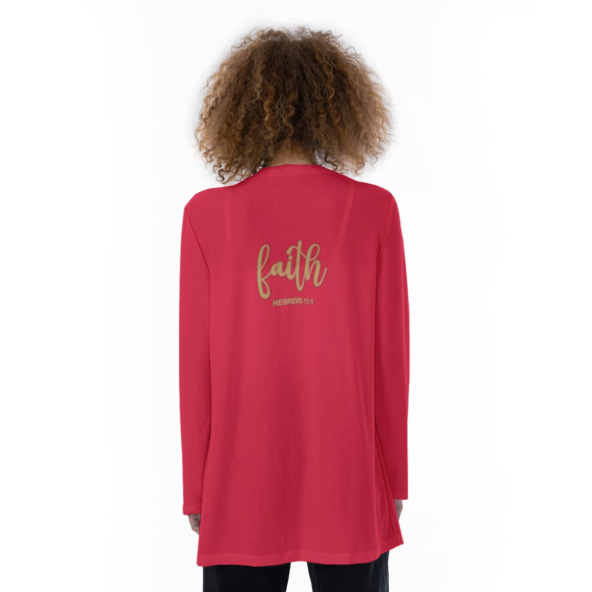 Women's Lightweight Open Front Cardigan with Pockets - Bold Christian Print "Faith Hebrews 11:1"