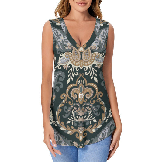 Blue Paisley Print Women's Sports Vest 180GSM Cotton Tank Top "My God goes before me"