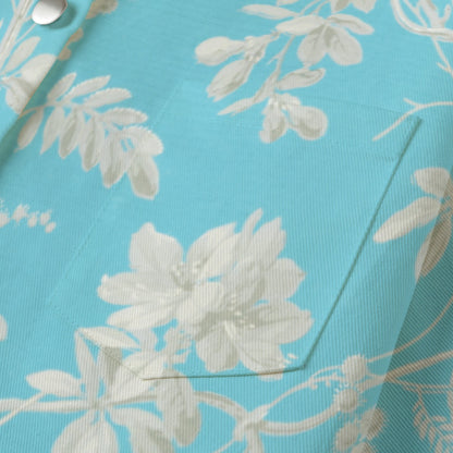 Blue Floral Print Women's Cropped Jacket | 245GSM Cotton "Faith Ephesians 2:8"