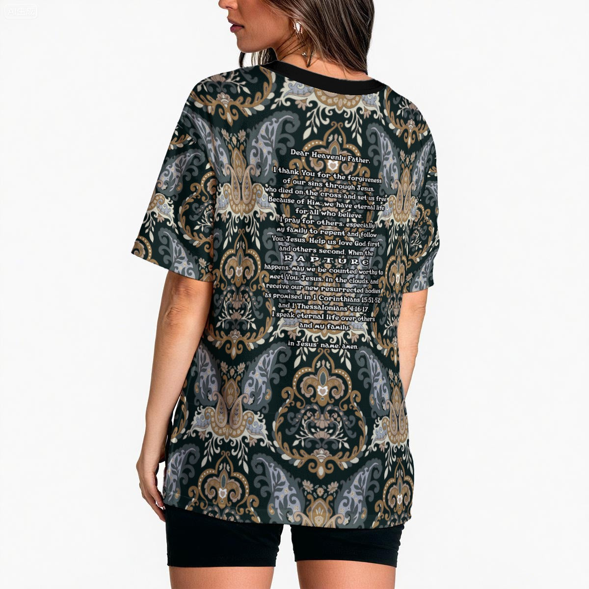 Women's Loose Fit Floral T-Shirt -  "I Speak Jesus for my Family"