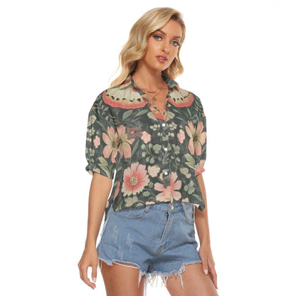 "Jesus Saves" Butterfly Floral Women's V-neck Shirts