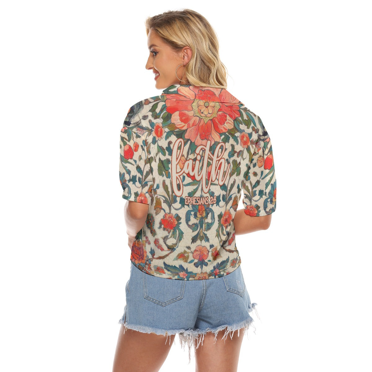 "Faith Ephesians 2:8" Floral Women's V-neck Shirts