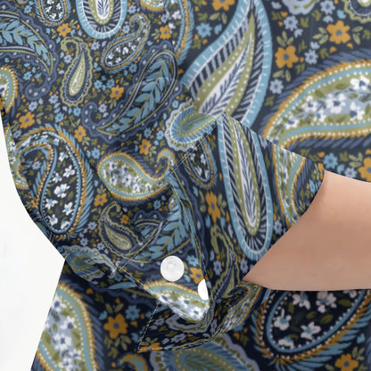 "Repent & Believe" Blue Floral Women's 3/4 Sleeve Button-Down Shirt - Lightweight Polyester Blend