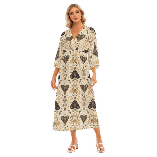 "Jesus Saves, Brown Moth Women's Mid-Sleeve Long Dress with Four-Way Stretch | Loose Style & Fashionable