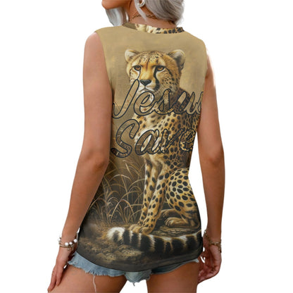 Leopard Print Women's Sports Tank|180GSM COTTON "Jesus Saves"