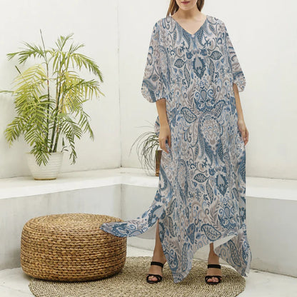 Paisley Print Women's Imitation Silk V-neck Kaftan Robe "I am a child of God"