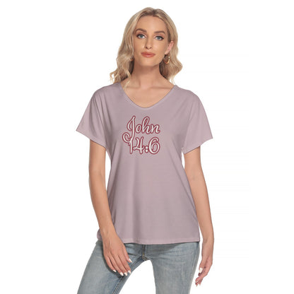 "John 14:6" Purple Women's Loose V-neck Short Sleeve T-shirt