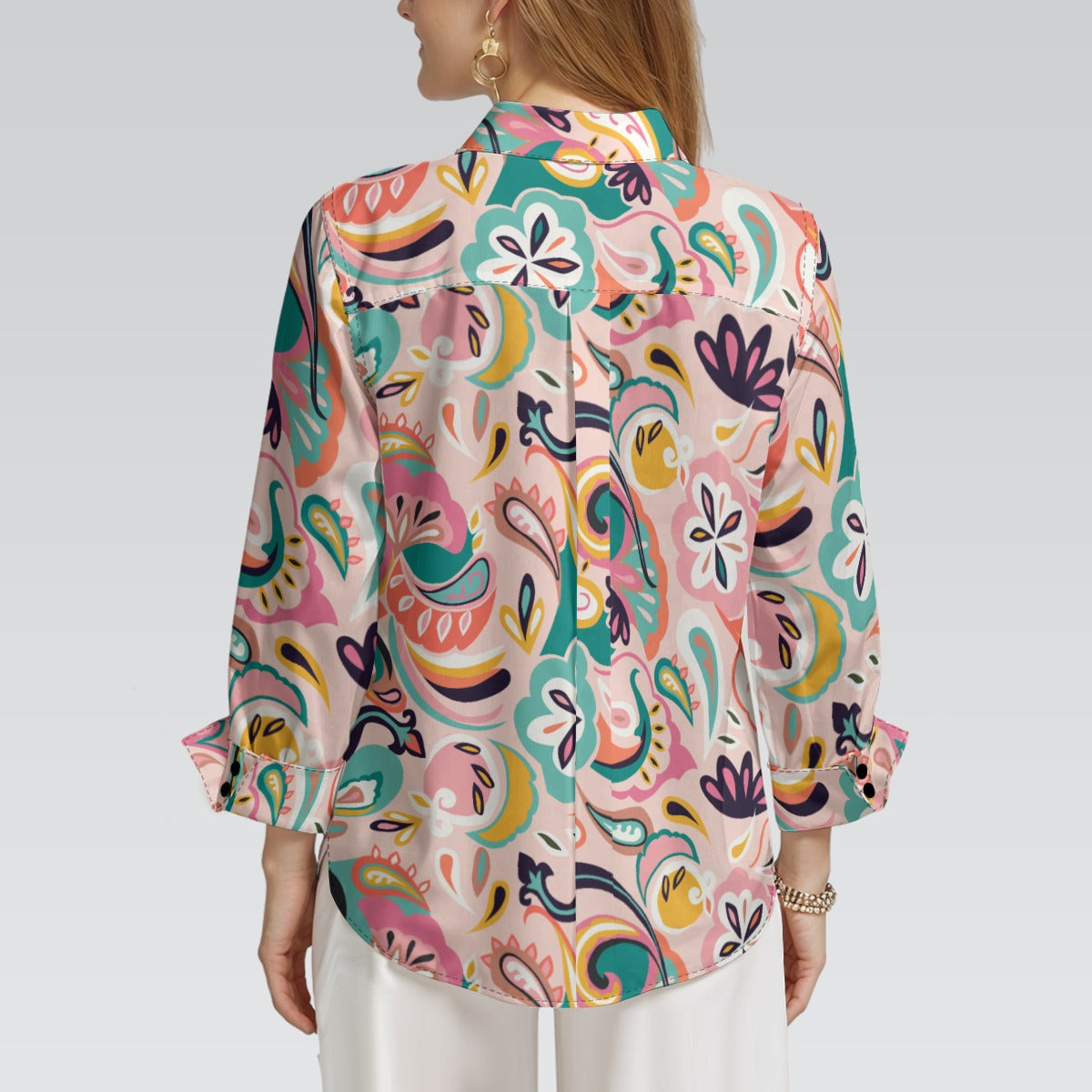 "Repent & Believe" Pink Paisley Print Women's 3/4 Sleeve Shirt