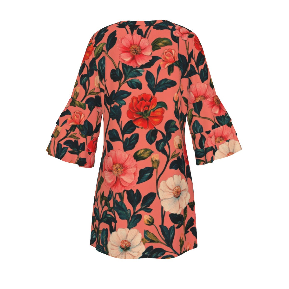 "Faith Hebrews 11:1" Pink Floral Women's Stacked Ruffle Sleeve Dress