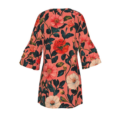 "Faith Hebrews 11:1" Pink Floral Women's Stacked Ruffle Sleeve Dress