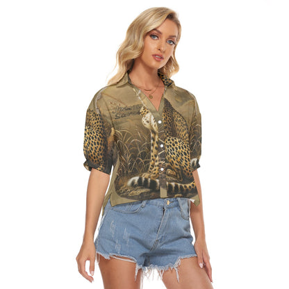 Jesus Saves Hayes Leopard Print Women's V-neck Loose Fit Polyester Shirts