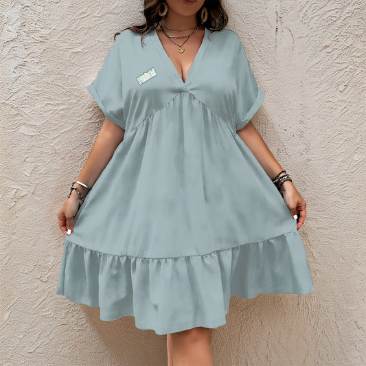 Vestido floral azul de manga corta con cuello en V para mujer (2 Corintios 3:17
