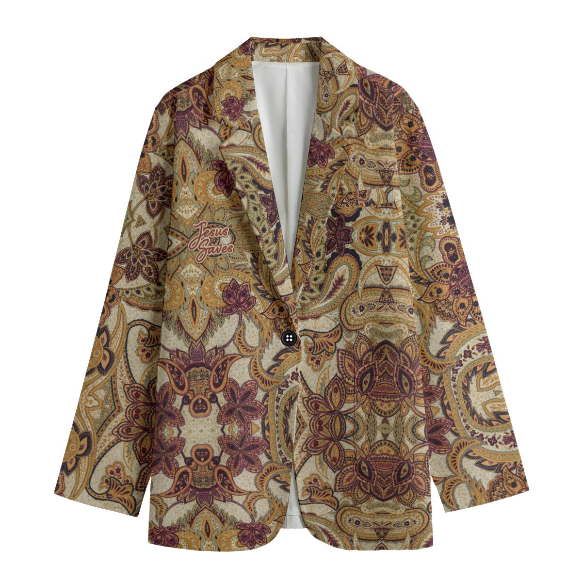 "Jesus Saves" Gold & Red Abstract Print Women's Leisure Blazer