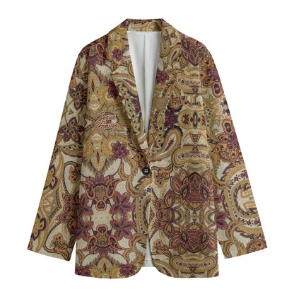 "Jesus Saves" Gold & Red Abstract Print Women's Leisure Blazer