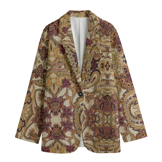 "Jesus Saves" Gold & Red Abstract Print Women's Leisure Blazer