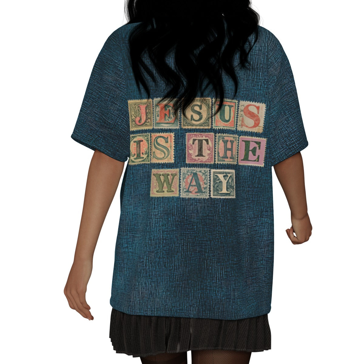 "Jesus is the way" Faux Denim look Women's Jersey Bat Sleeve V-Neck Blouse - Loose Fit for Comfort
