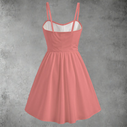 Pink Spaghetti Strap Dress with "Hebrews 11:1" Print, Sweetheart Neckline, Soft Cotton-Polyester Fabric