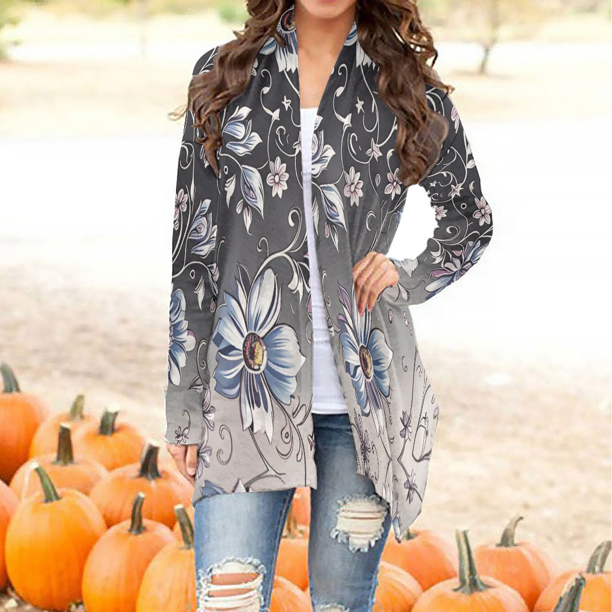 "Faith Ephesians 2:8" Floral Women's Cardigan With Long Sleeve