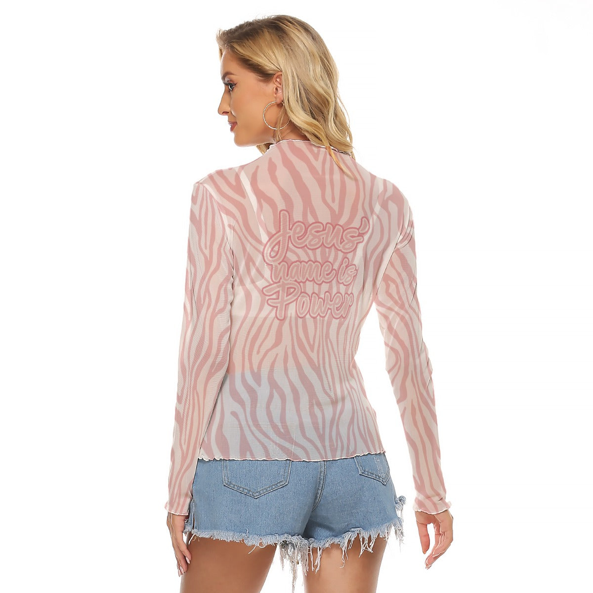 "Jesus Name is Power" Pink Zebra Women's Mesh T-shirt