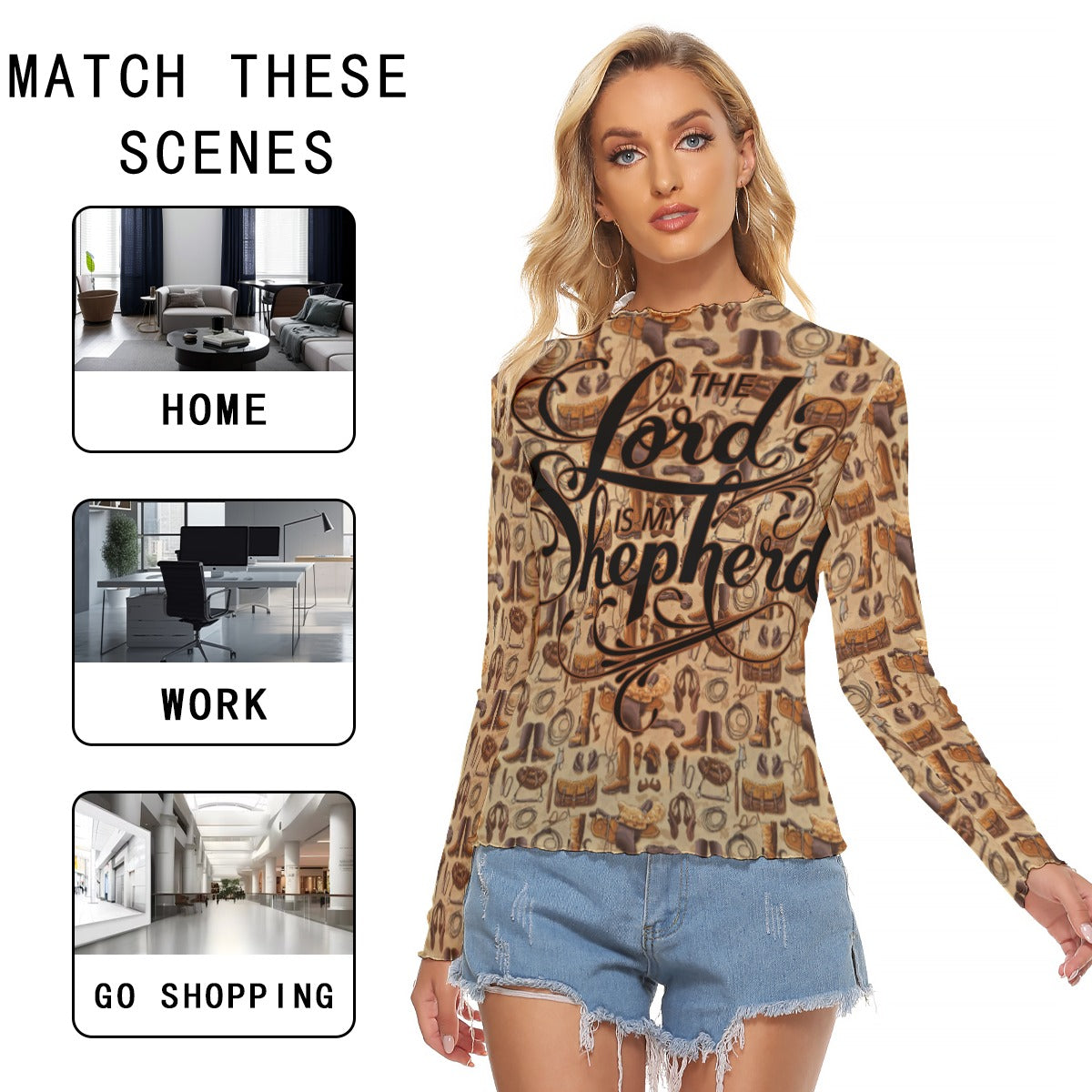 Cowgirl Women's Mesh T-shirt - Long Sleeve Mesh Top "The Lord is My Shepherd"