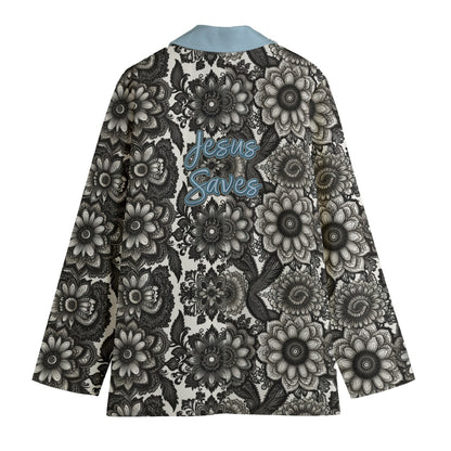 Jesus Saves Floral Print Women's Polyester Leisure Blazer Lightweight Suit Jacket
