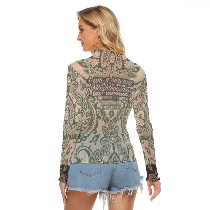 Paisley Print Women's Mesh T-shirt "I am a servant of Righteousness"