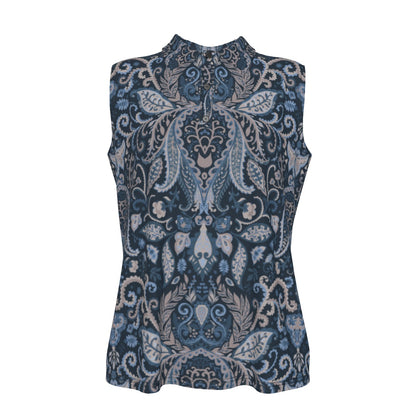 Blue Paisley Print Women's UV Protection Sleeveless Polo Shirt "I am a child of God"