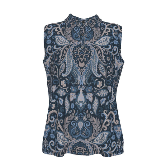 Blue Paisley Print Women's UV Protection Sleeveless Polo Shirt "I am a child of God"
