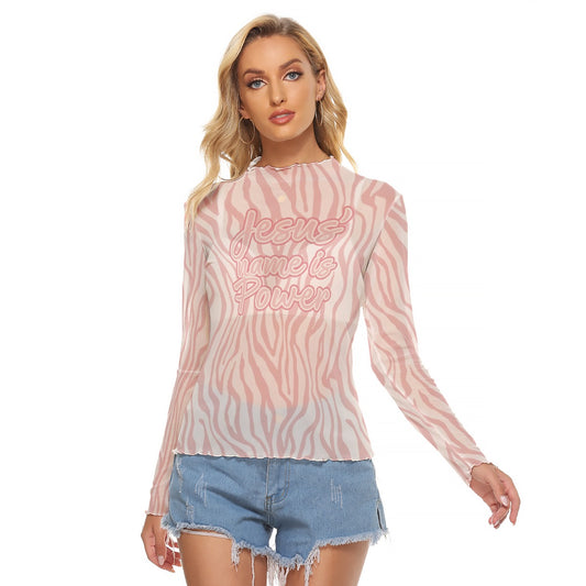 "Jesus Name is Power" Pink Zebra Women's Mesh T-shirt