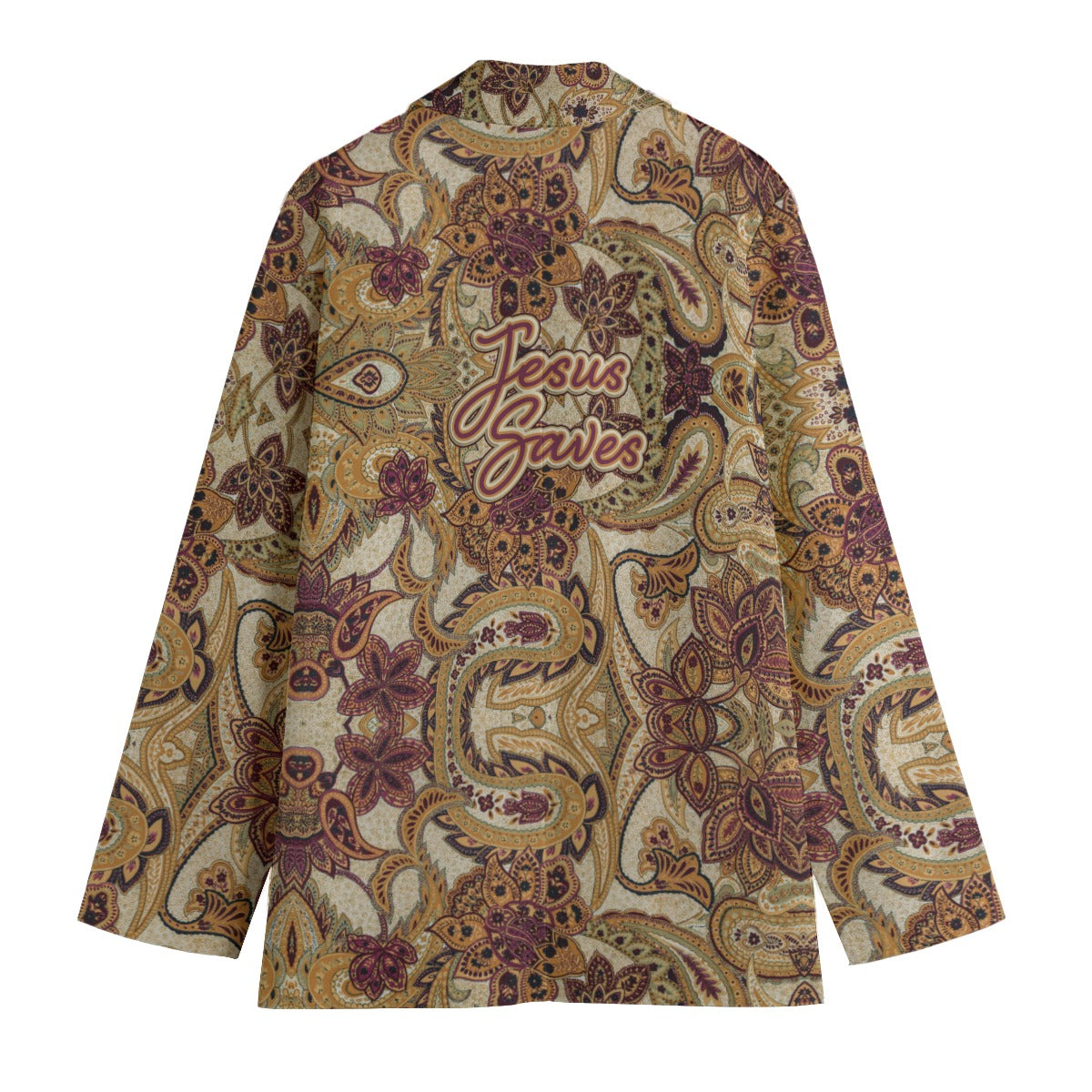 "Jesus Saves" Gold & Red Abstract Print Women's Leisure Blazer